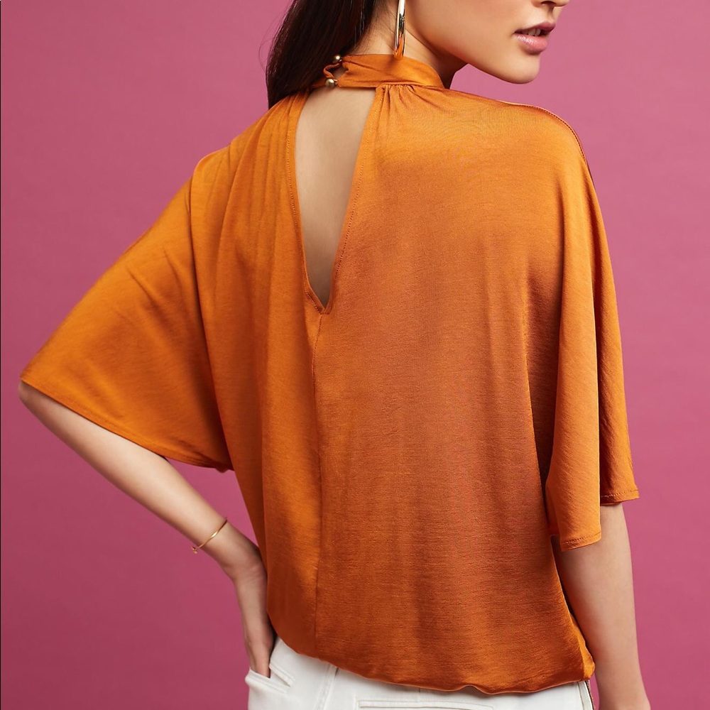 Anthropologie Rust Orange Keyhole Back Short Sleeve Blouse